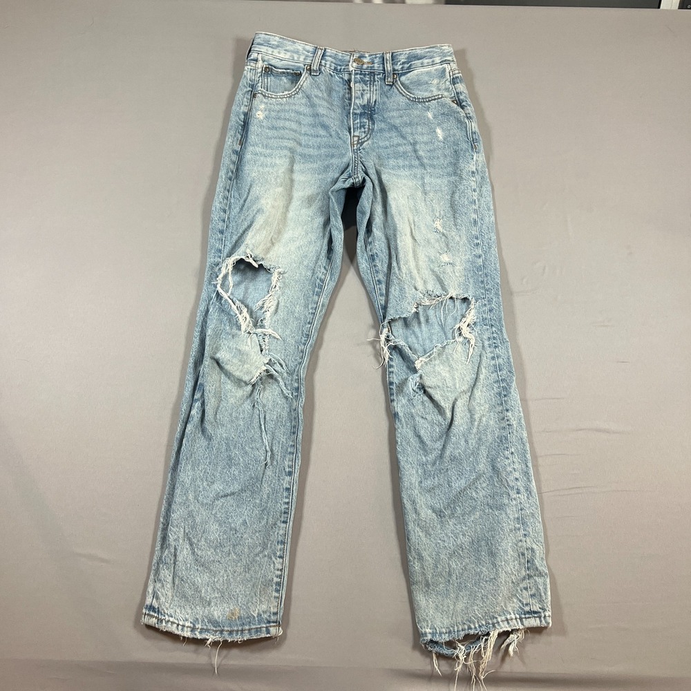 Aéropostale Baggy Jeans Womens 6 Blue Denim High Rise Distressed Raw Hem Zip Fly